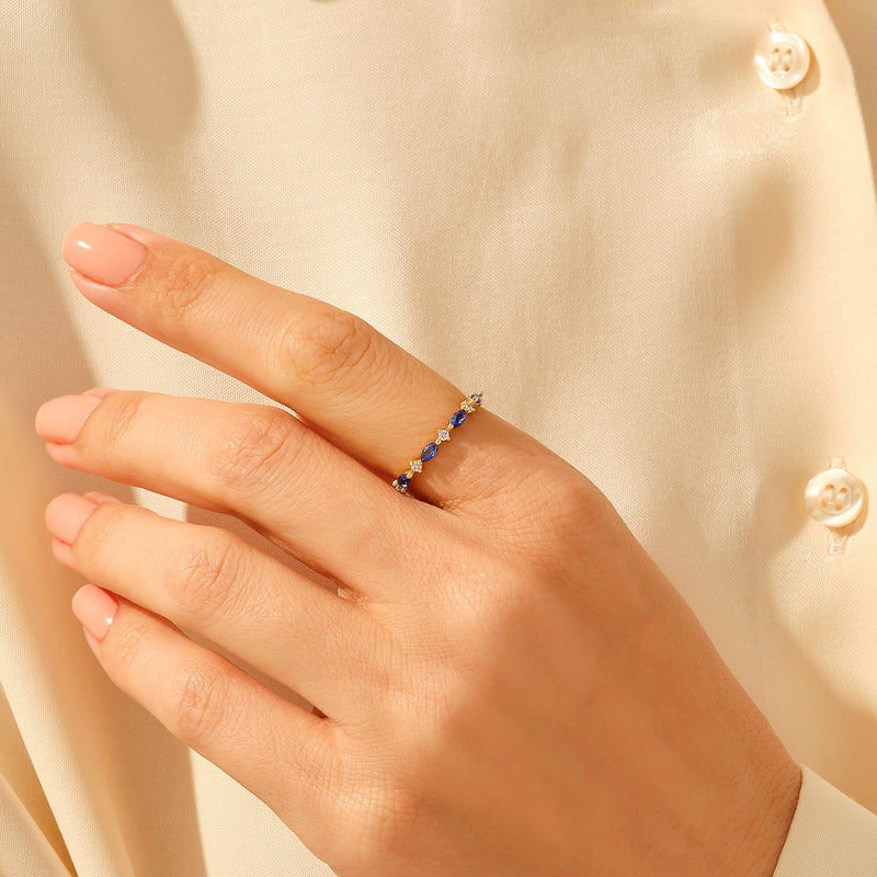 Stackable Sapphire Marquise Band Ring in 14k Real Gold