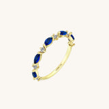 14k Solid Gold Marquise Cut Sapphire Band Ring for Women