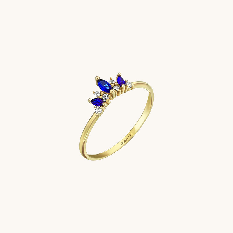 14k Solid Gold Sapphire Crown Stacking Ring