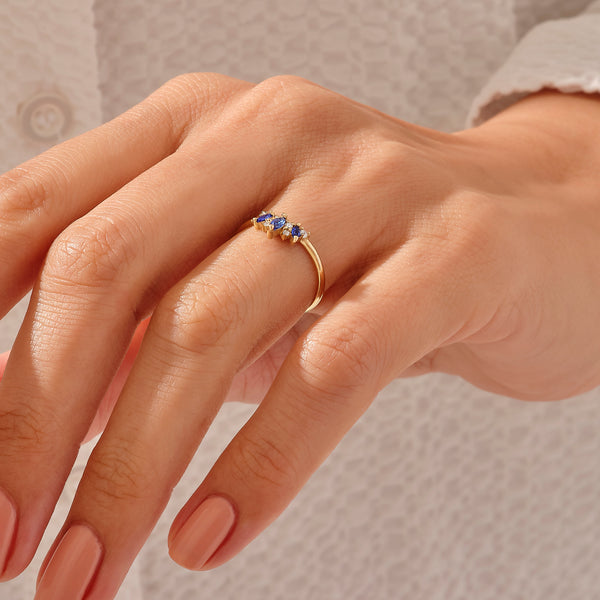 14k Solid Gold Sapphire Tiara Stacking Ring