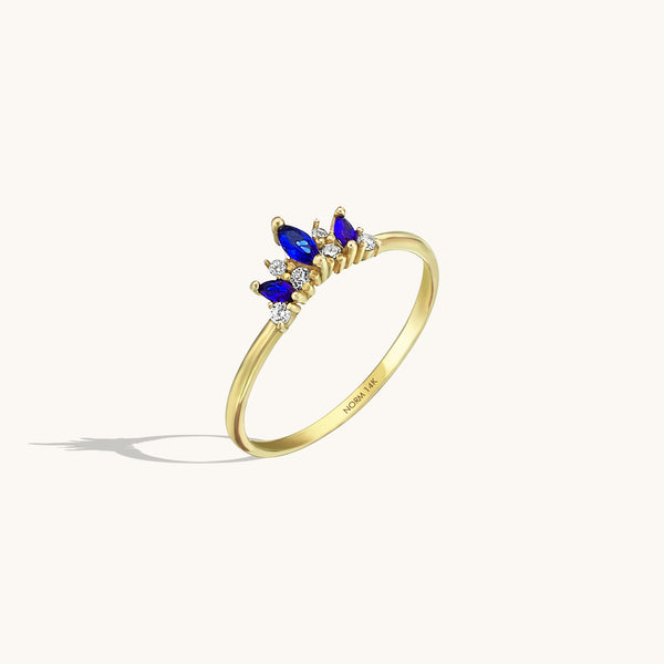 14k Real Gold Sapphire Tiara Stacking Ring
