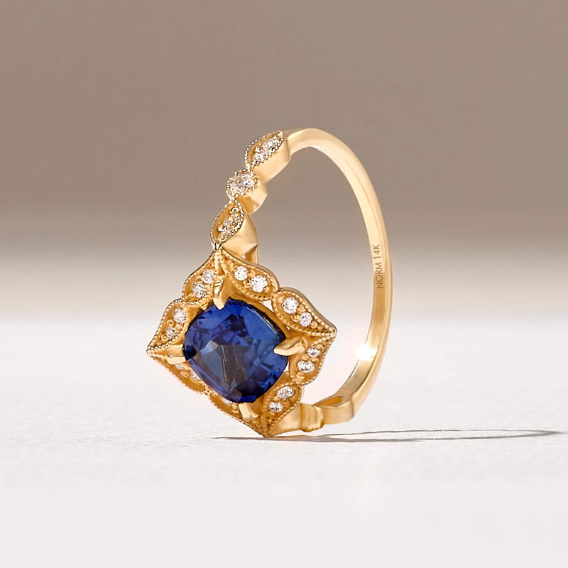 Vintage-Inspired Sapphire Engagement Ring in 14k Gold