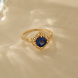 14k Solid Yellow Gold Vintage Sapphire Art Deco Engagement Ring