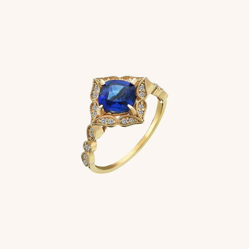 Vintage-Inspired Sapphire Engagement Ring in 14k Solid Gold