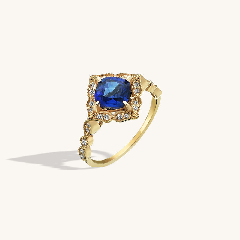 14k Real Gold Vintage Sapphire Art Deco Engagement Ring