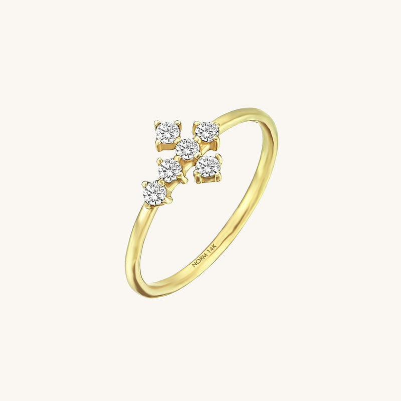14k Solid Gold Sideways Cross Paved Stacking Ring