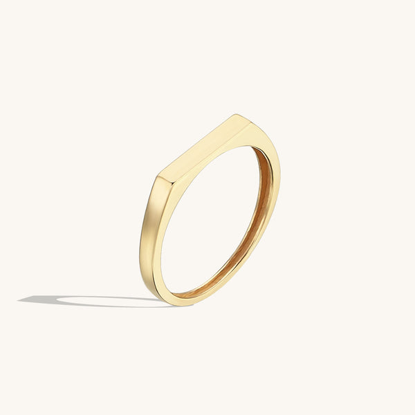 Women's Horizontal Bar Signet Ring in 14k Real Yellow Gold