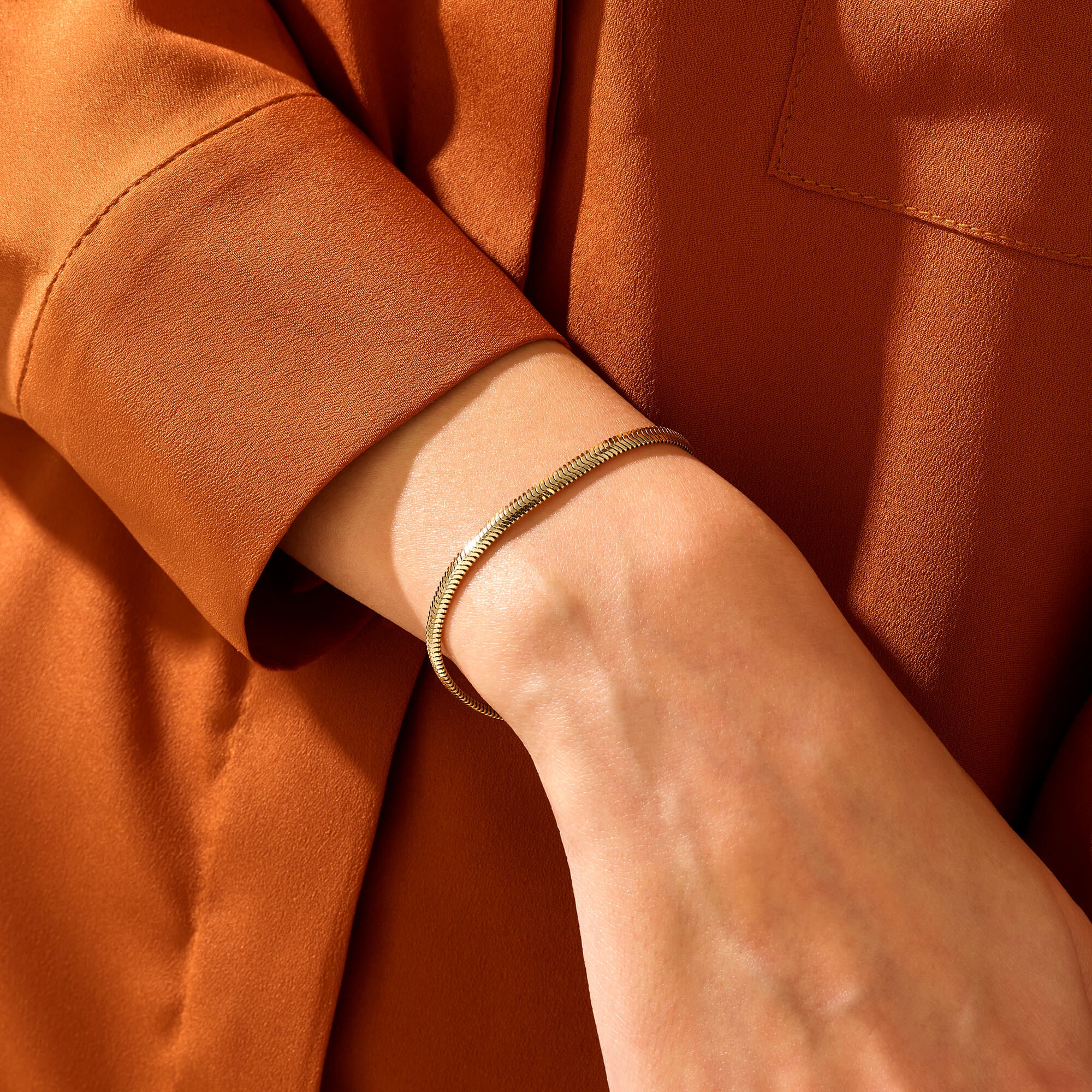 Women's Snake Bone Chain Bracelet in 14k Real Yellow Gold