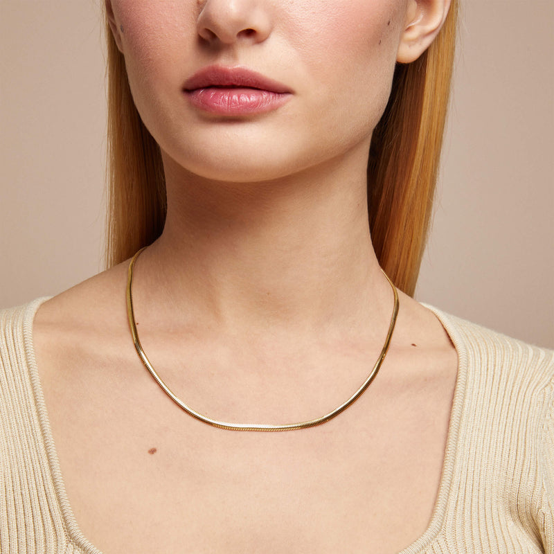 Women's 1.4mm Herringbone Snake Chain Necklace in 14k Real Yellow Gold