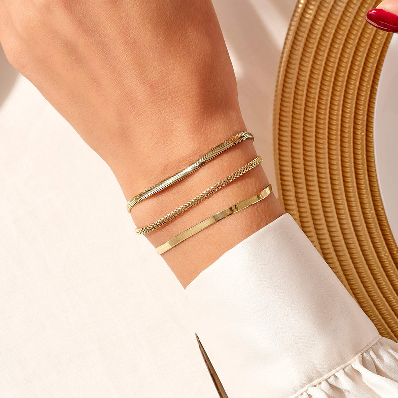 Women's Herringbone Chain Bracelet in 14k Solid Gold