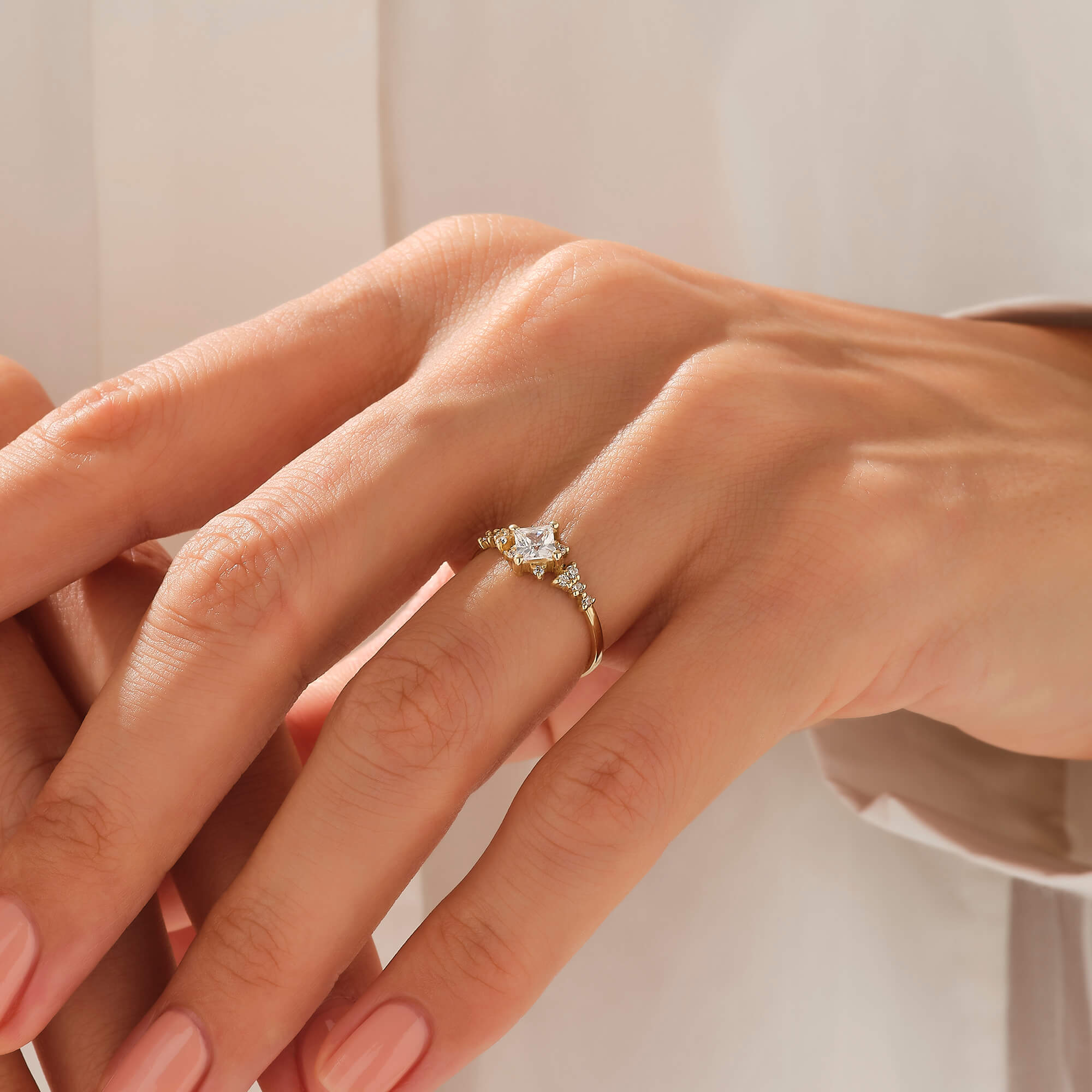 Women's Princess Cut Promise Ring in 14k Solid Gold