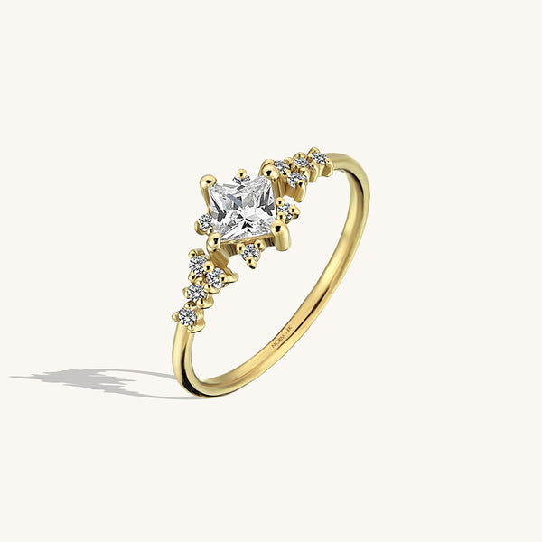 Princess Cut CZ Sparkle Promise Ring in 14k Real Yellow Gold