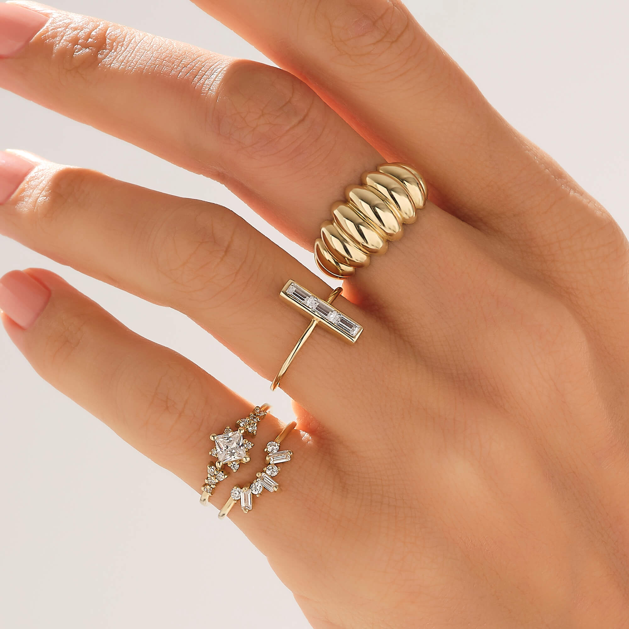 14k Real Gold Square Cut CZ Promise Ring