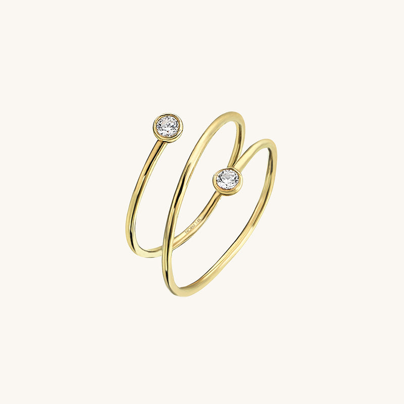 14k Real Yellow Gold Spiral Bezel Ring for Women