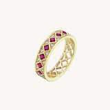 14k Gold Square Cut Rubies Thick Wedding Band Ring