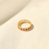 14k Solid Gold Square Cut Rubies Thick Wedding Band Ring