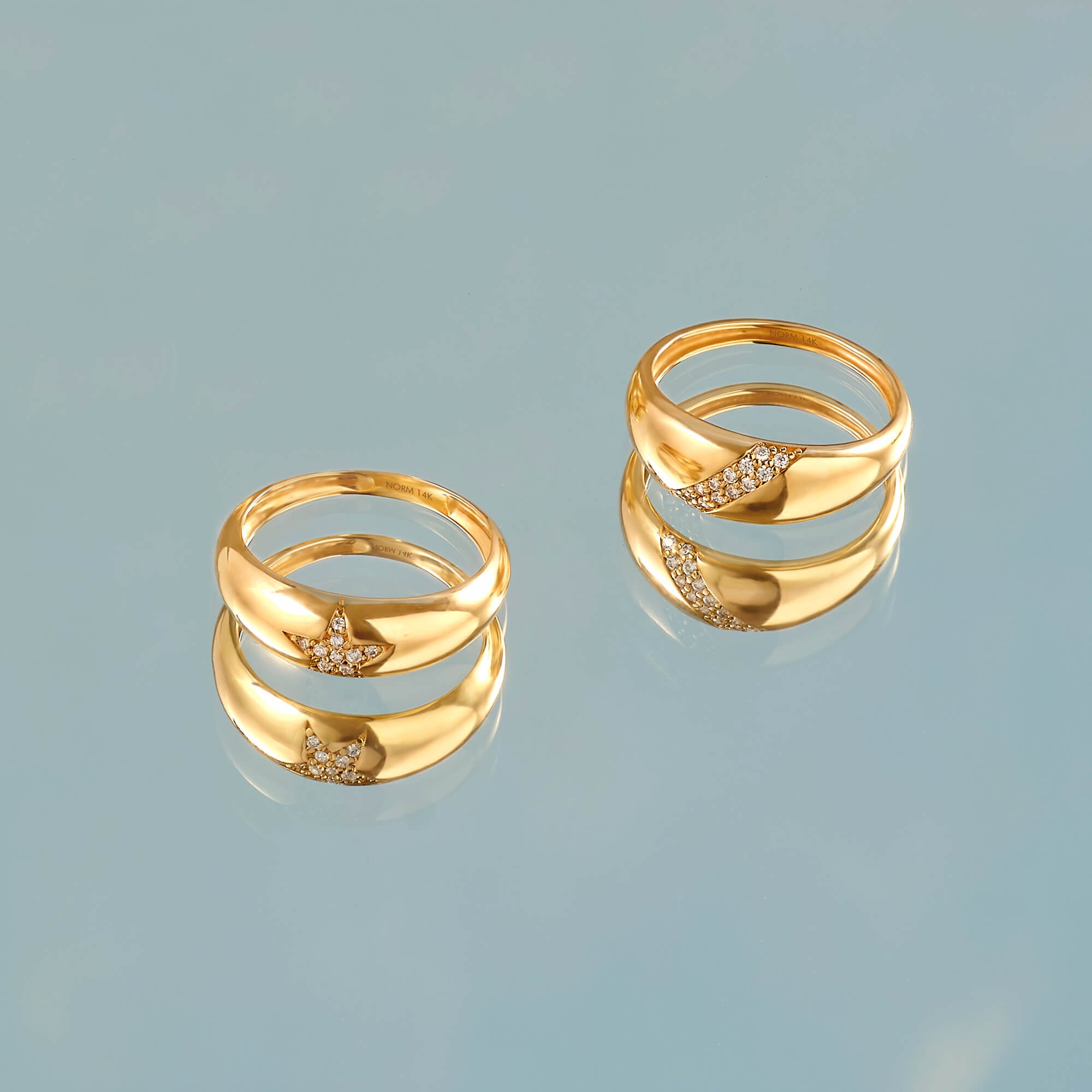 14k Solid Gold Star Pave Dome Statement Ring for Women