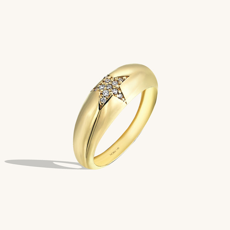 Women's 14k Real Yellow Gold Star Bold Dome Ring