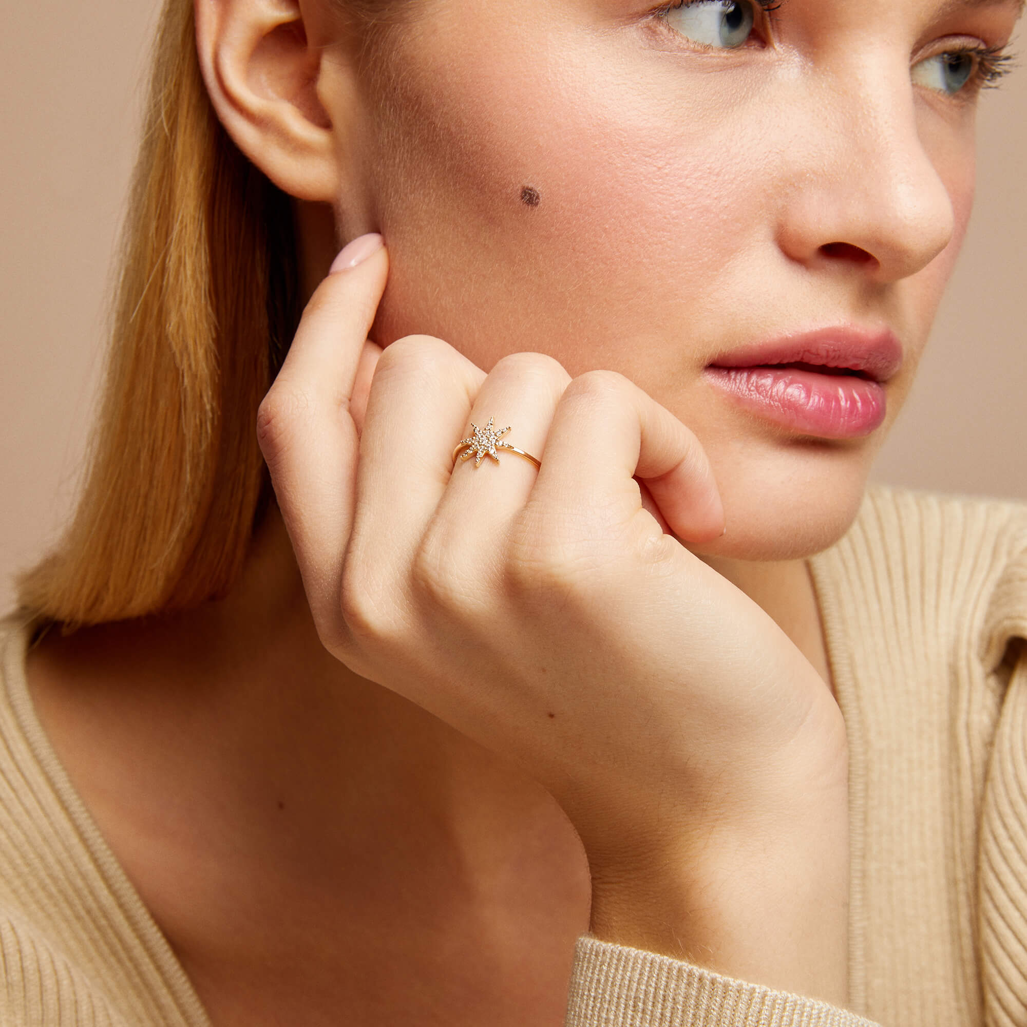Star Statement Ring in 14k Solid Yellow Gold