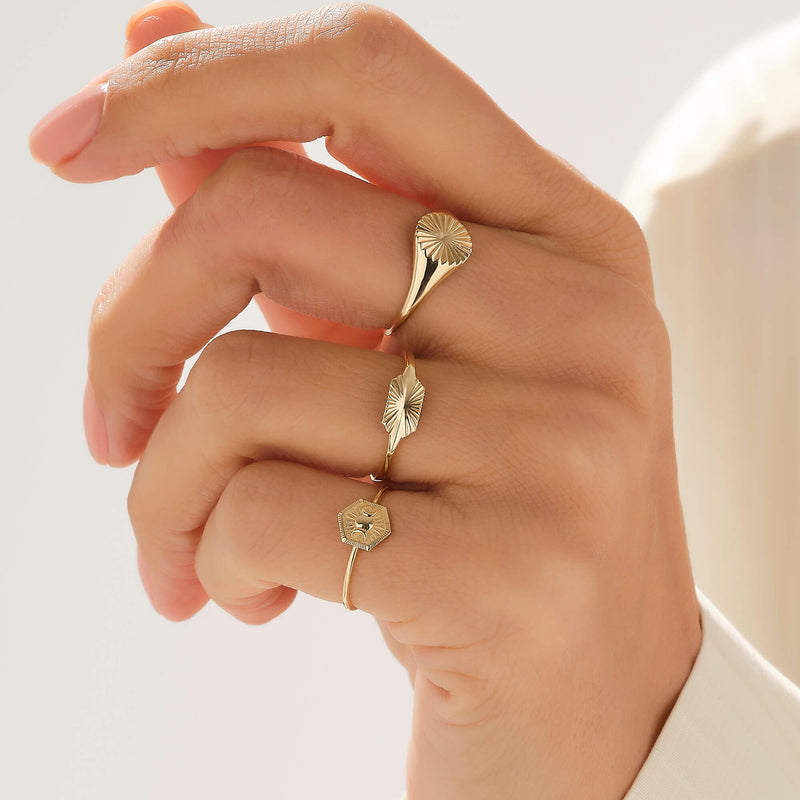 Women's Sunburst Signet Ring in 14k Real Gold