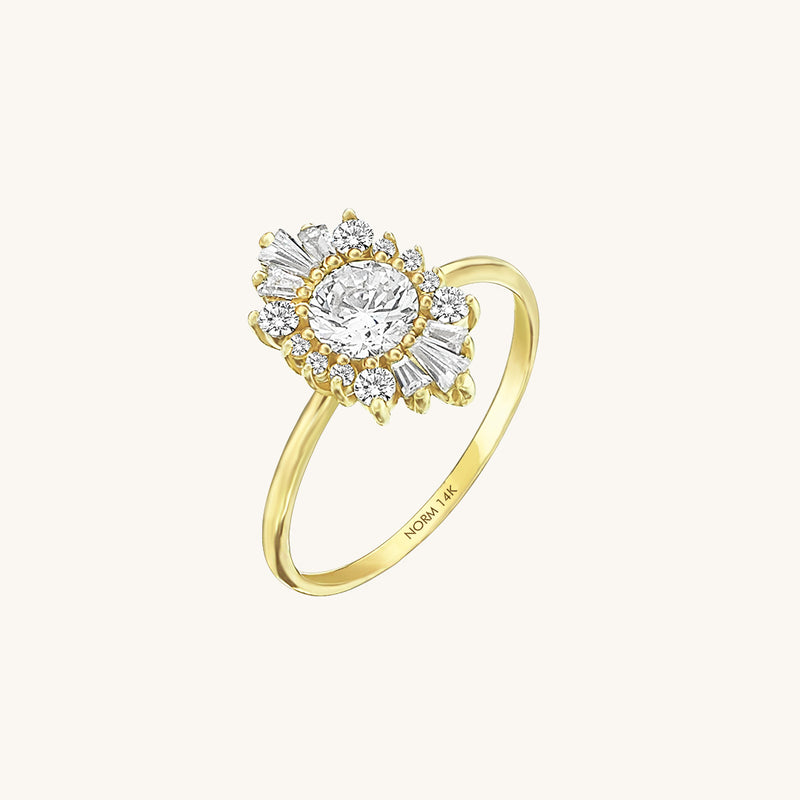 14k Gold Sunburst Tapered Baguette Ring for Women