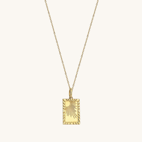 14k Solid Yellow Gold Rectangular Sunshine Pendant for Women