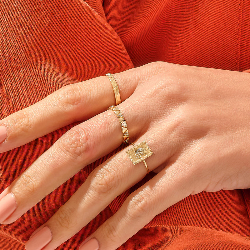 Women's Rectangular Sun Ring in 14k Solid Yellow Ring