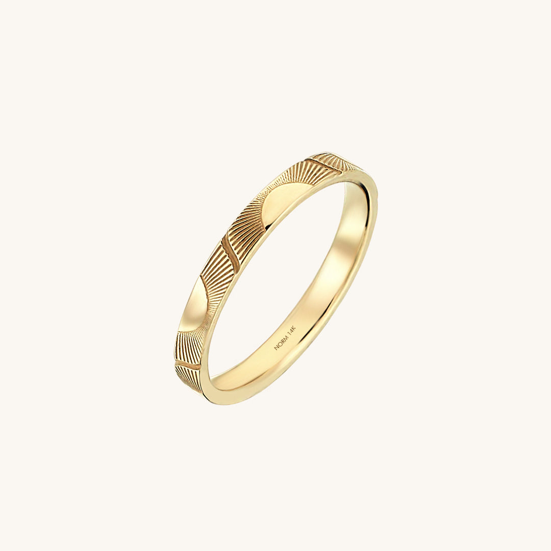 Women's 14k Real Gold Wedding Band - Sun Design