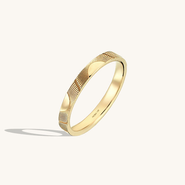 14k Real Yellow Gold Sun Engraved Wedding Band Ring