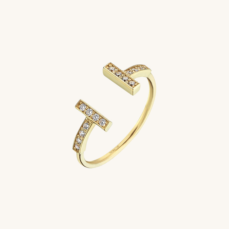 Women's T-Bar Open Ring in 14k Solid Gold
