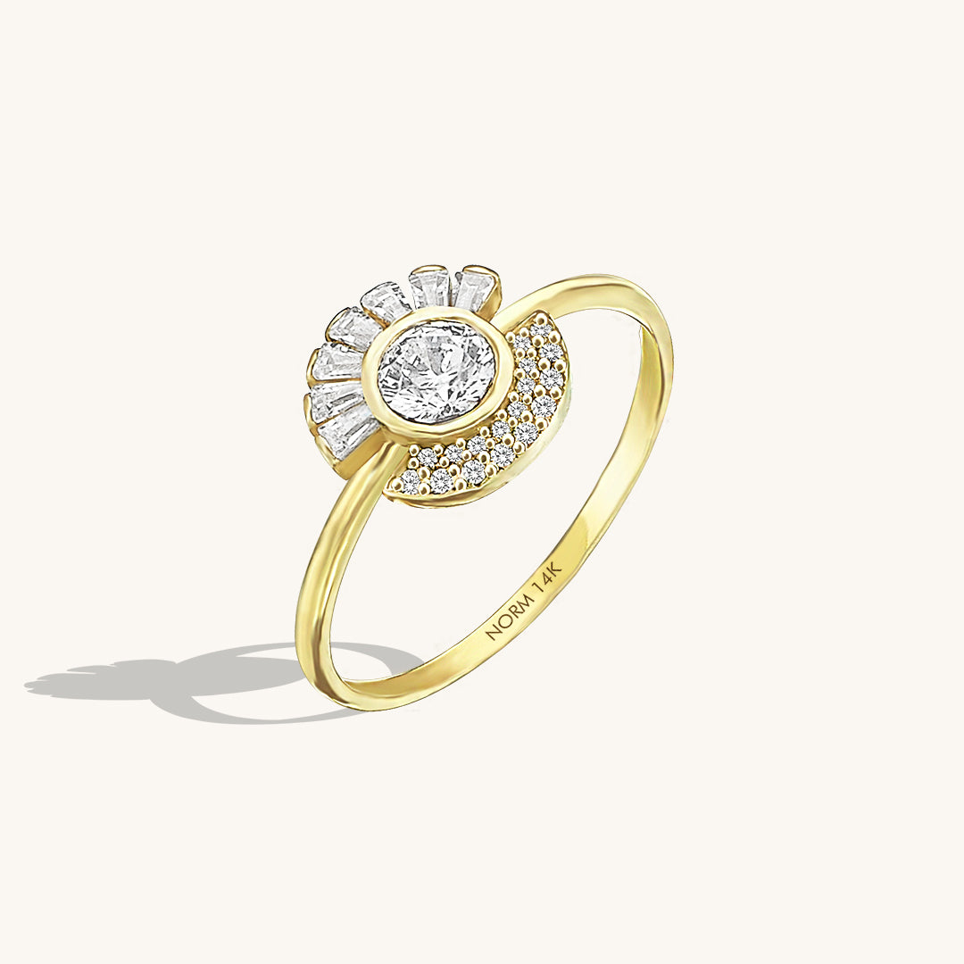Tapered Baguette Cluster Bezel Ring in 14k Solid Gold
