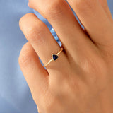 Women's Triangle Sapphire Solitaire Ring in 14k Real Yellow Gold