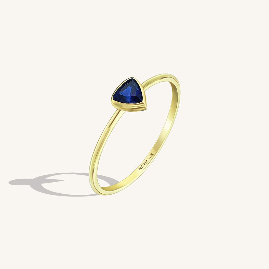 Solid Gold Triangle Sapphire Solitaire Stacking Ring – NORM JEWELS