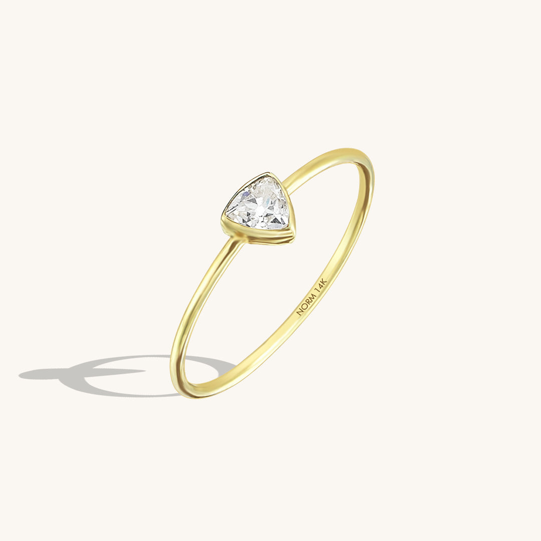 Women's 14k Solid Gold CZ Diamond Triangle Solitaire Ring