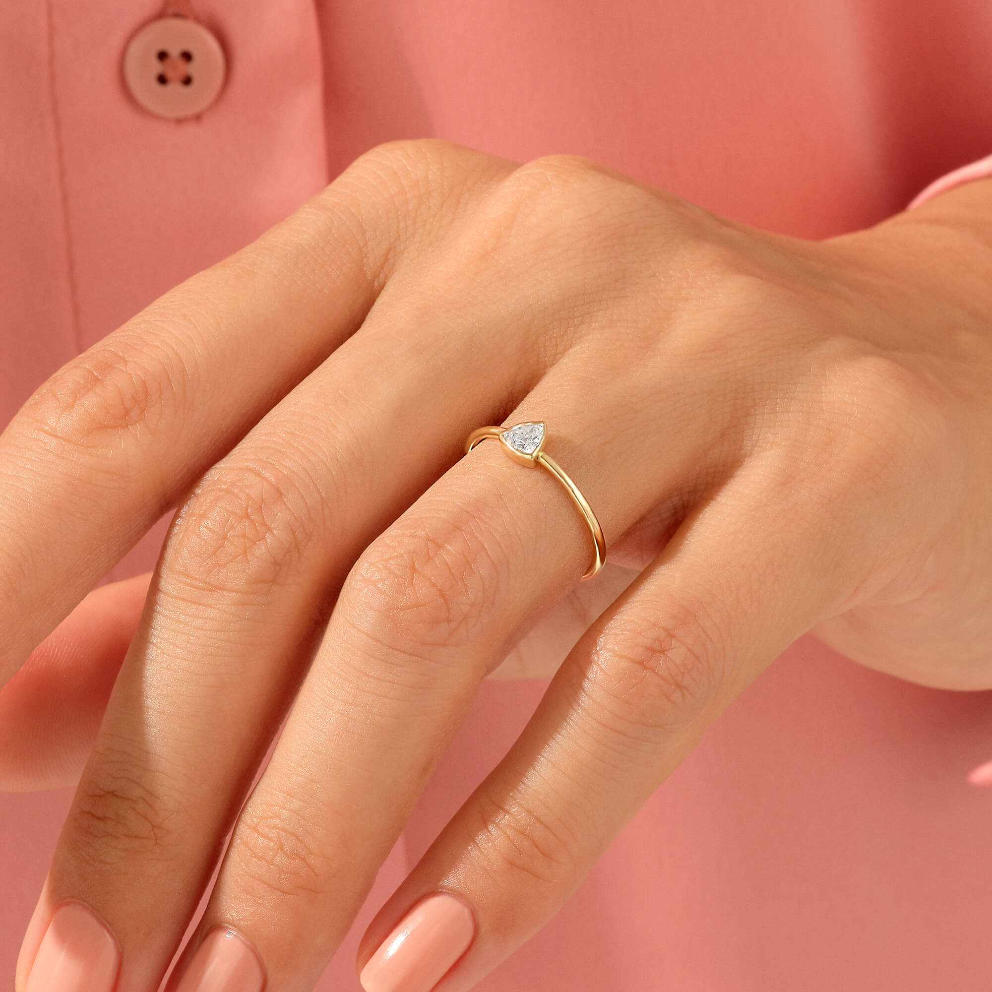 Minimalist Triangle Solitaire Stacking Ring in 14k Real Yellow Gold