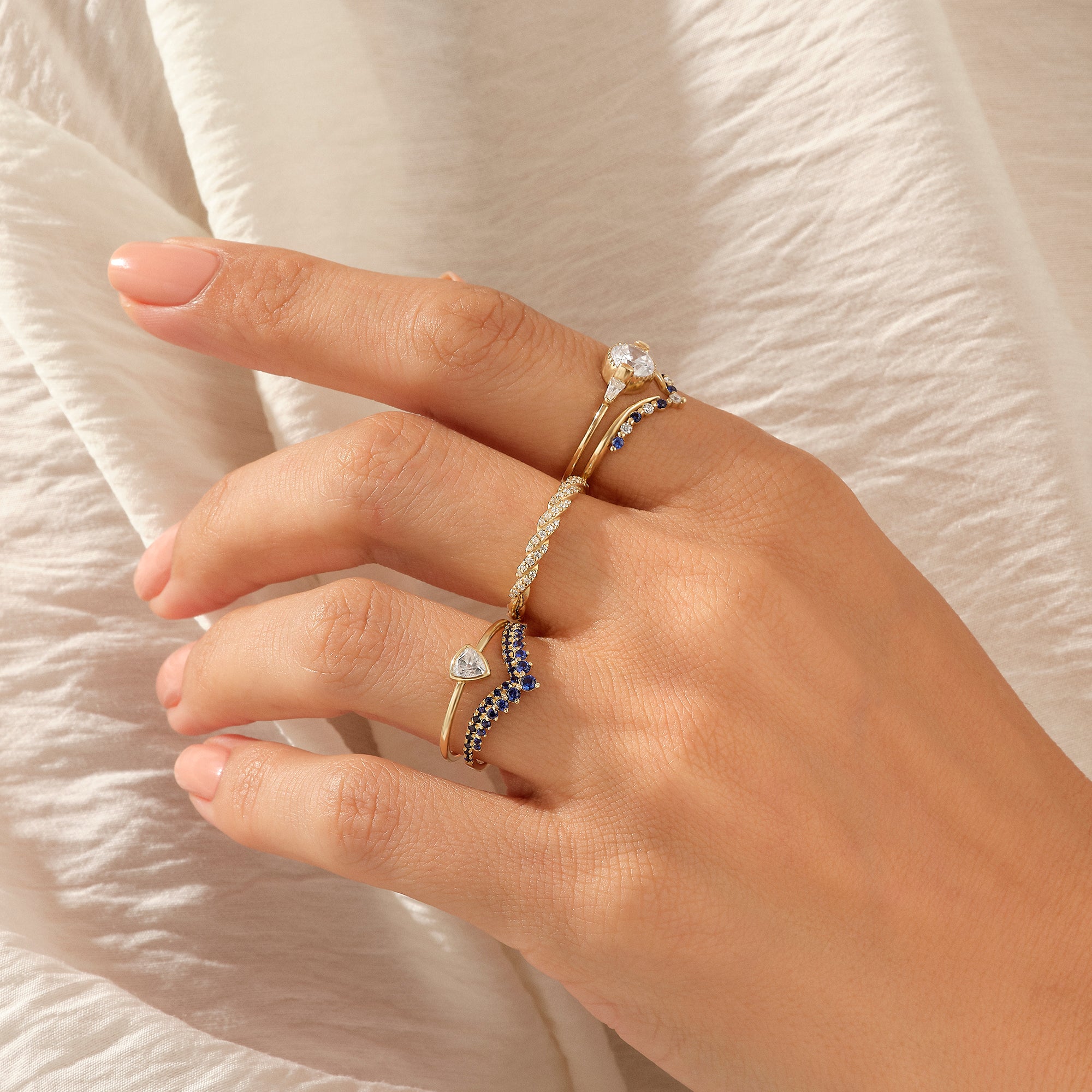 14k Solid Gold Triangle Solitaire Stacking Ring