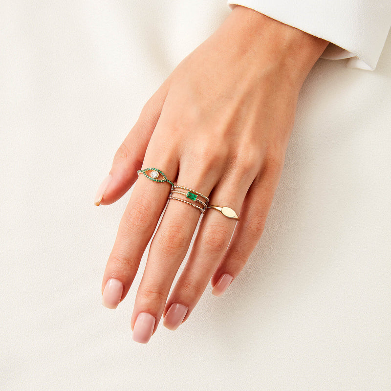 Twined Baguette Cut Emerald Stackable Ring in 14k Solid Gold
