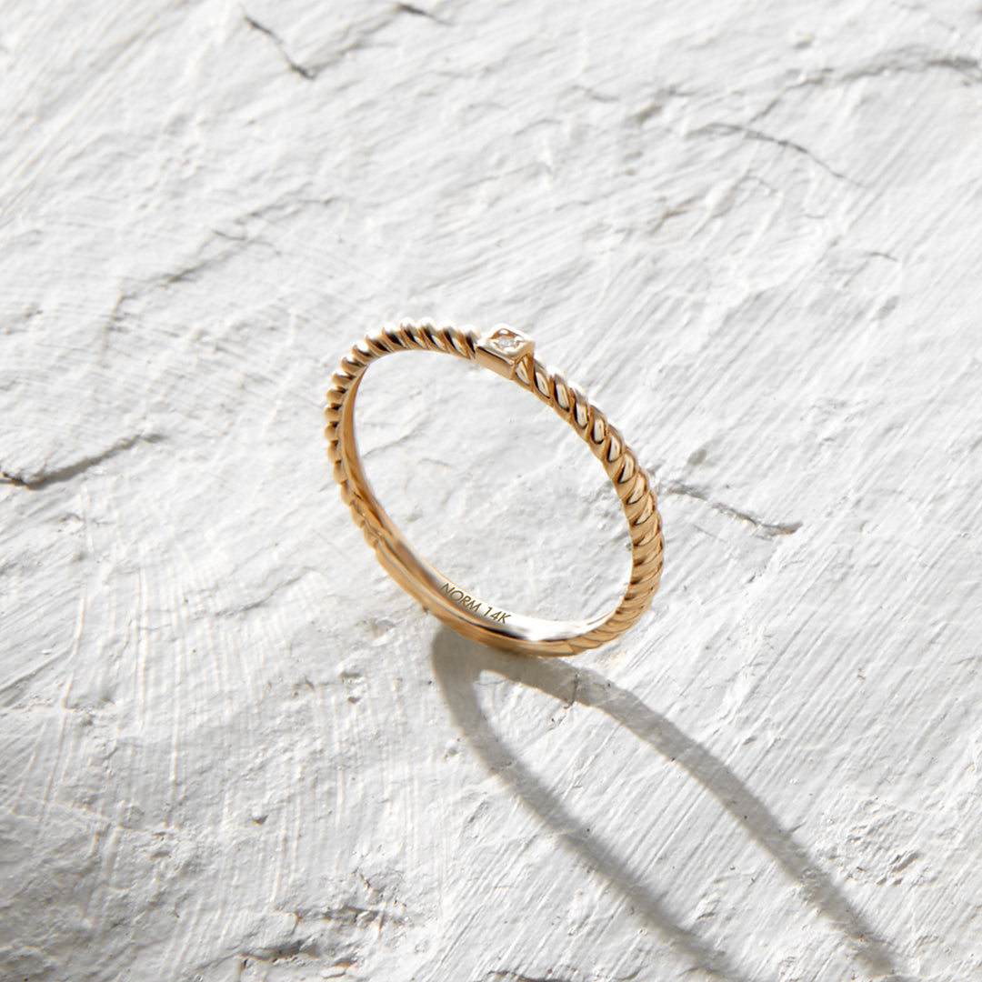 Stackable Twined Solo Ring in 14k Real Yellow Gold