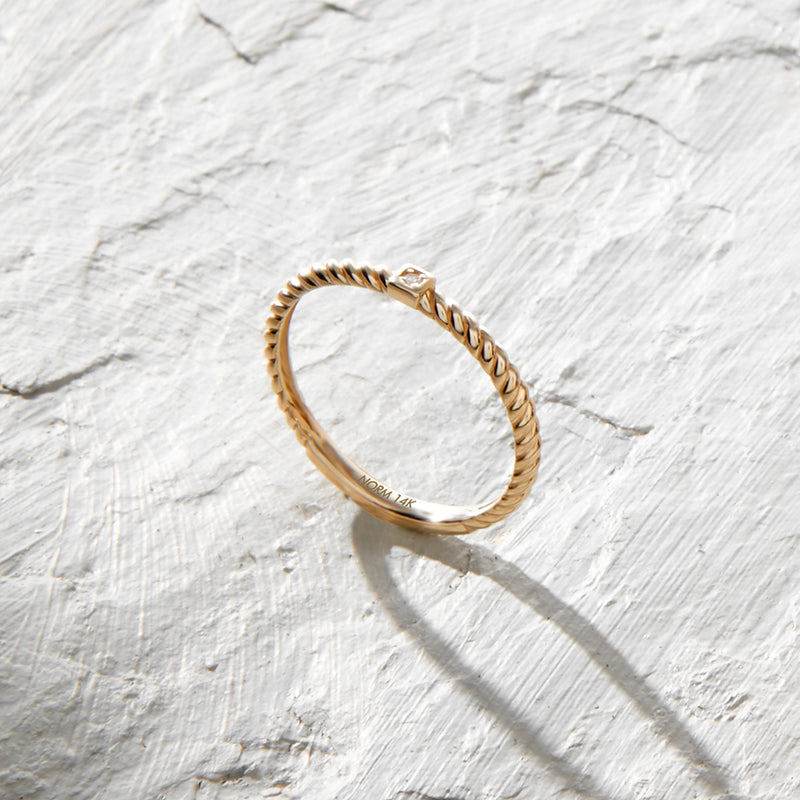 Stackable Twined Solo Ring in 14k Real Yellow Gold
