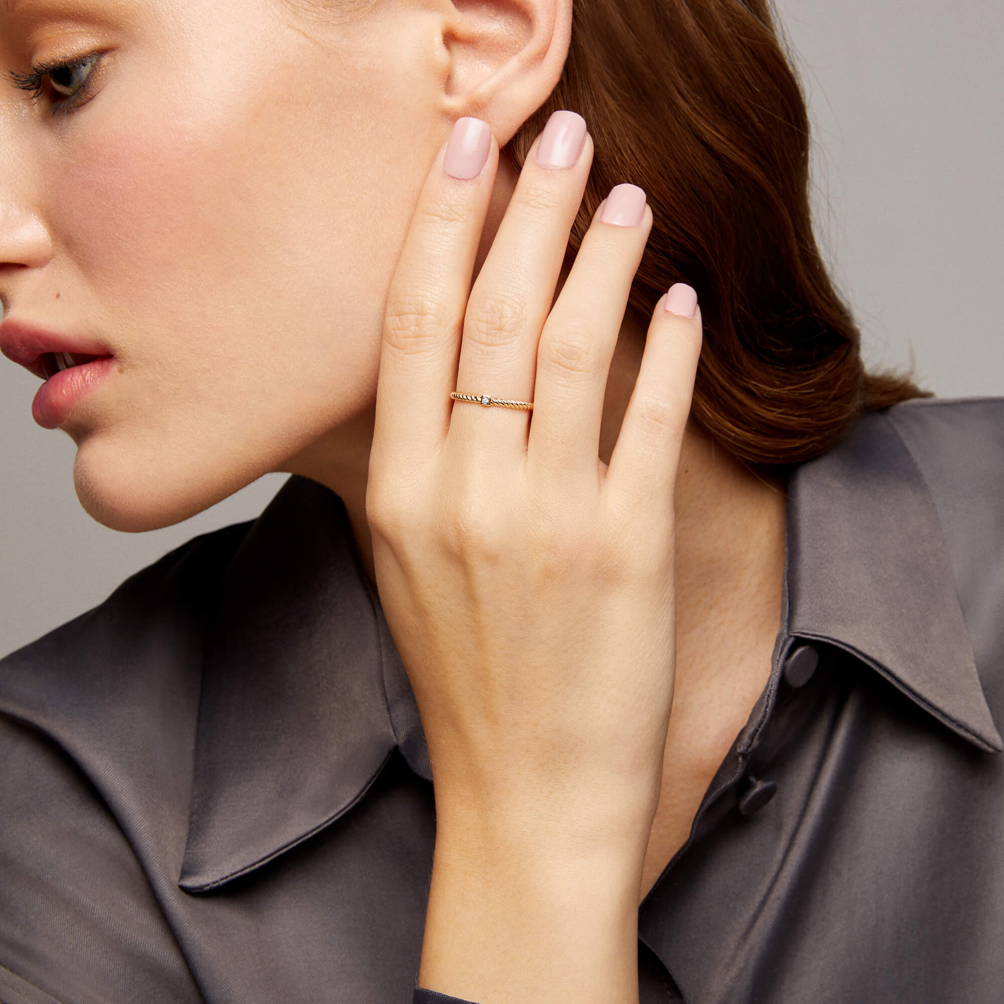 Twined Solitaire Ring in 14k Real Gold