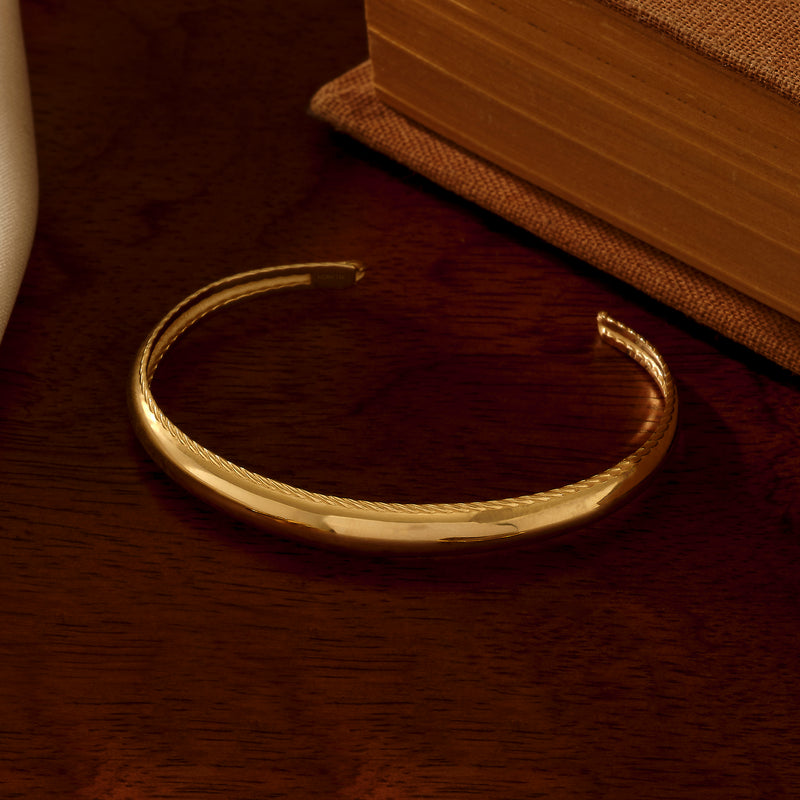 14k Real Gold Twisted Dome Open Cuff Bracelet