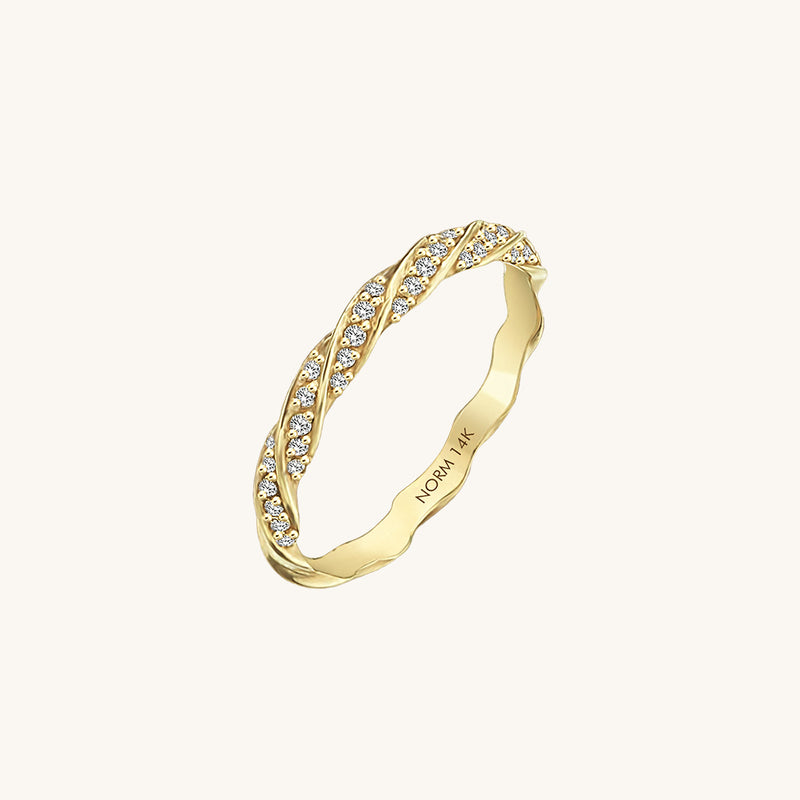 CZ Diamond Paved Twisted Half Eternity Wedding Band Ring in 14k Solid Gold