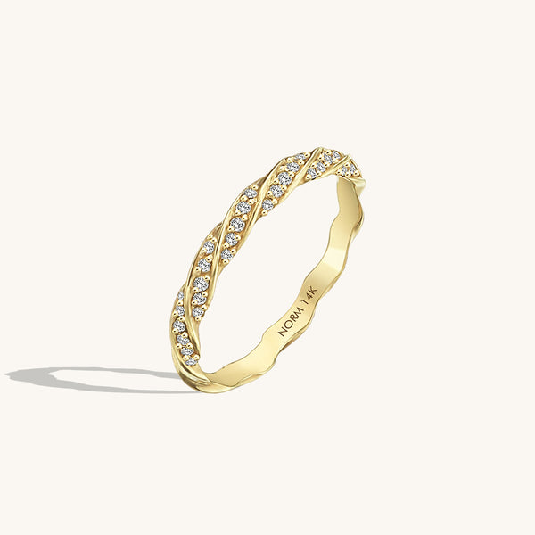 Twisted Half Eternity Wedding Ring in 14k Solid Gold