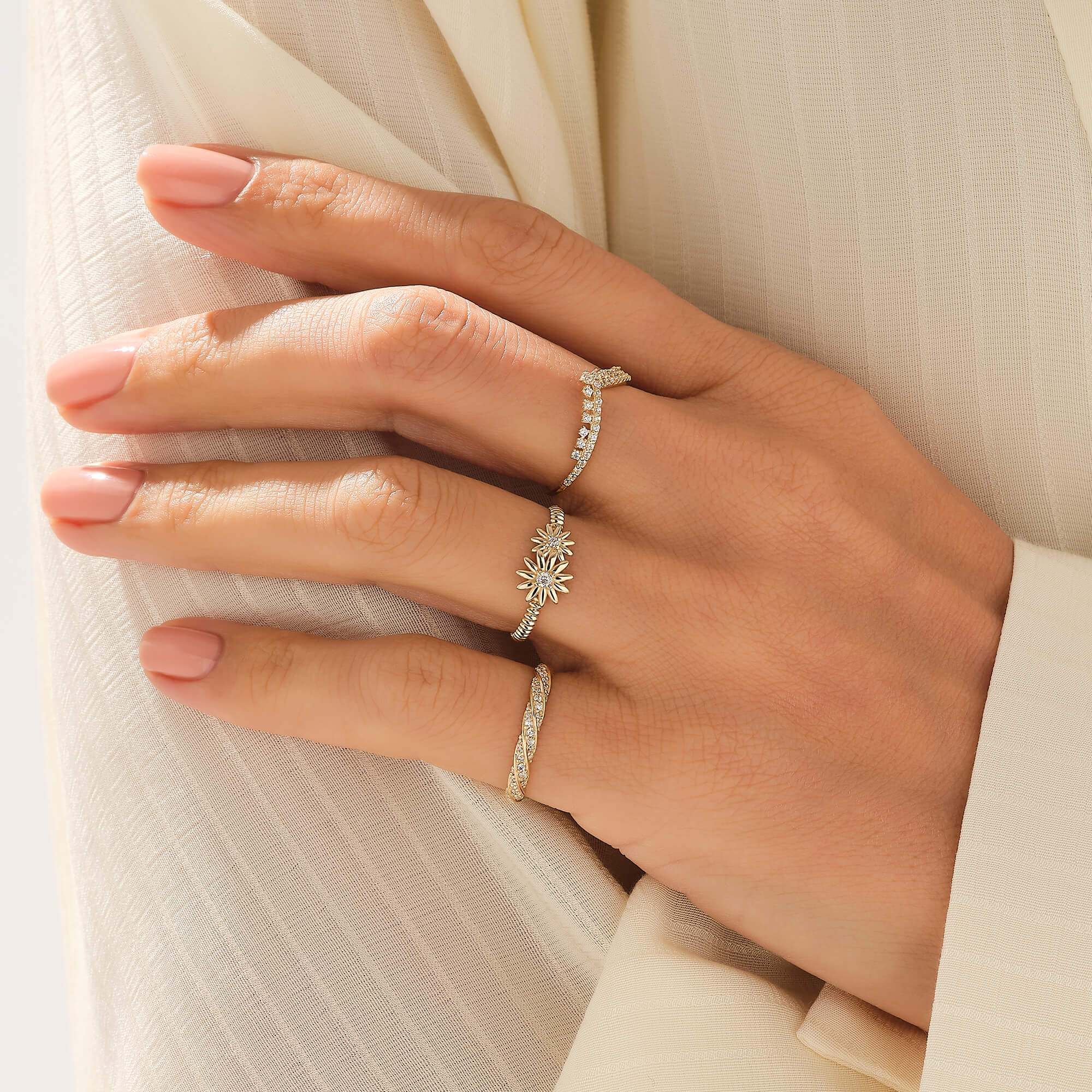 14k Solid Gold Twisted Half Eternity Wedding Band Ring