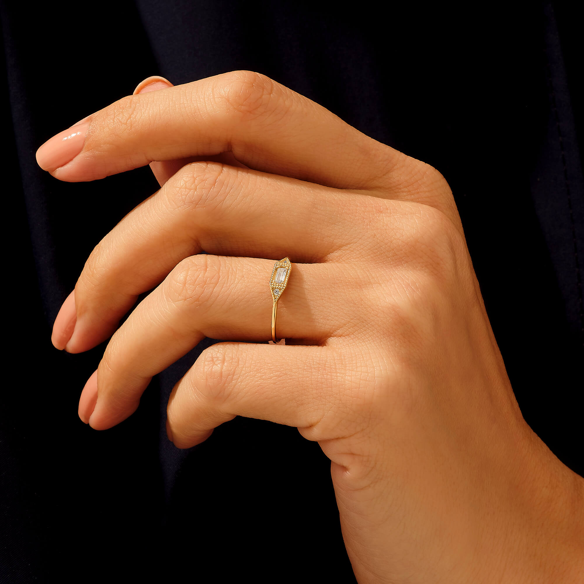 14k Real Gold Vintage Signet Ring with Baguette