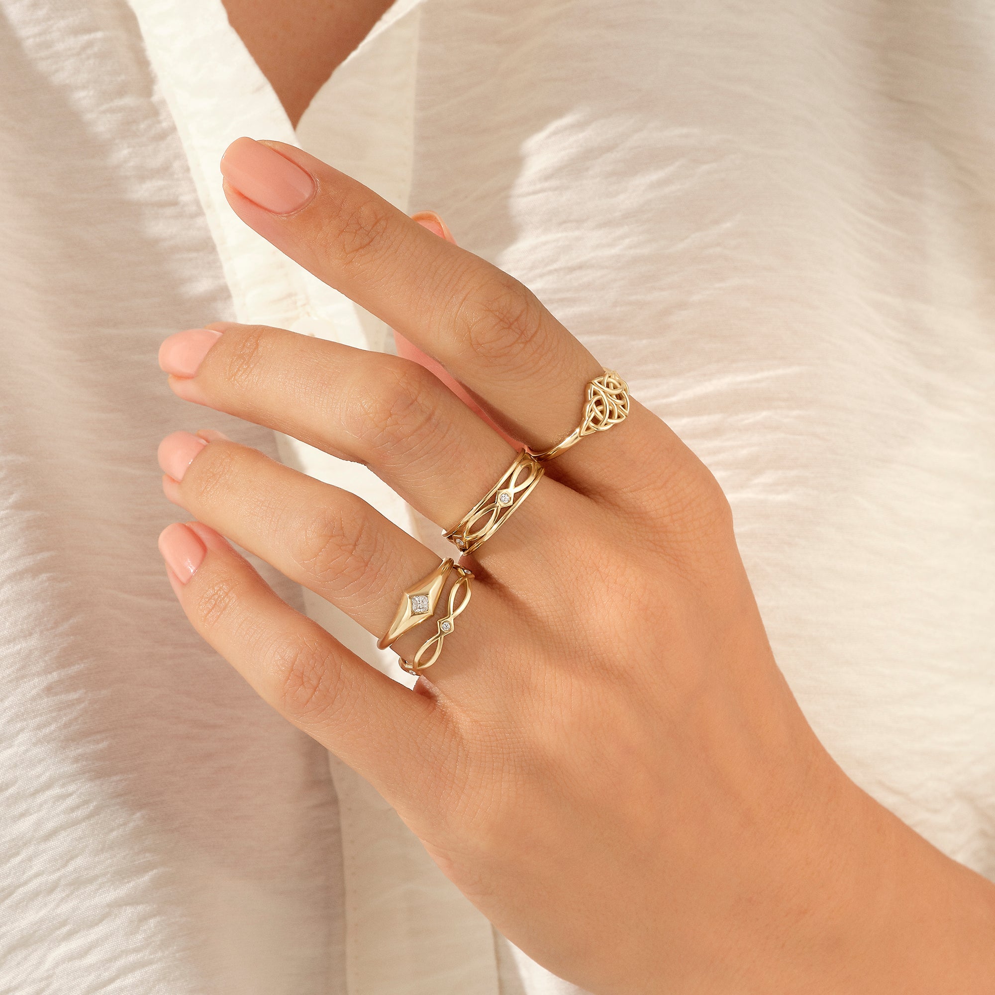 14k Real Yellow Gold Vintage Celtic Design Statement Ring for Women
