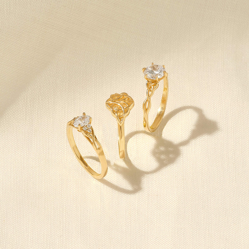 14k Solid Yellow Gold Vintage Celtic Design Ring for Women