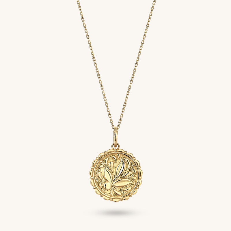 Women's 14k Gold Vintage-Inspired Flower Coin Pendant