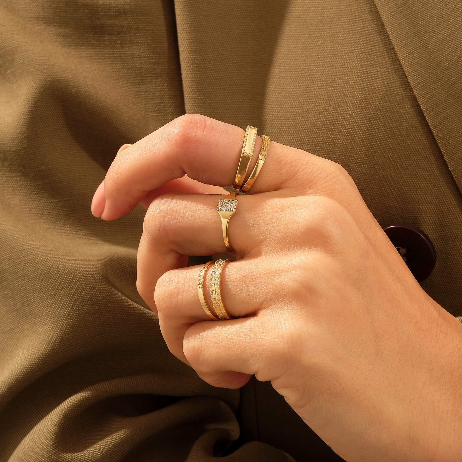 Women s Vintage Bar Signet Pinky Ring in 14k Solid Gold NORM JEWELS