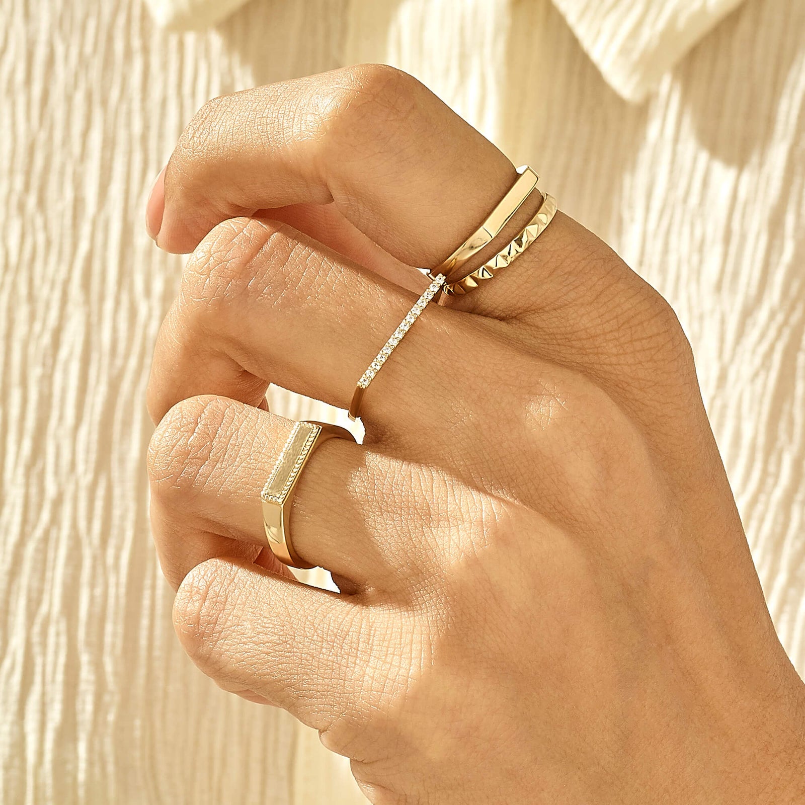 Women s Vintage Bar Signet Pinky Ring in 14k Solid Gold NORM JEWELS